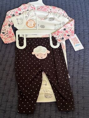 Carter's Child of Mine Lamb 3-Piece Baby Girl Outfit Pink White 3M